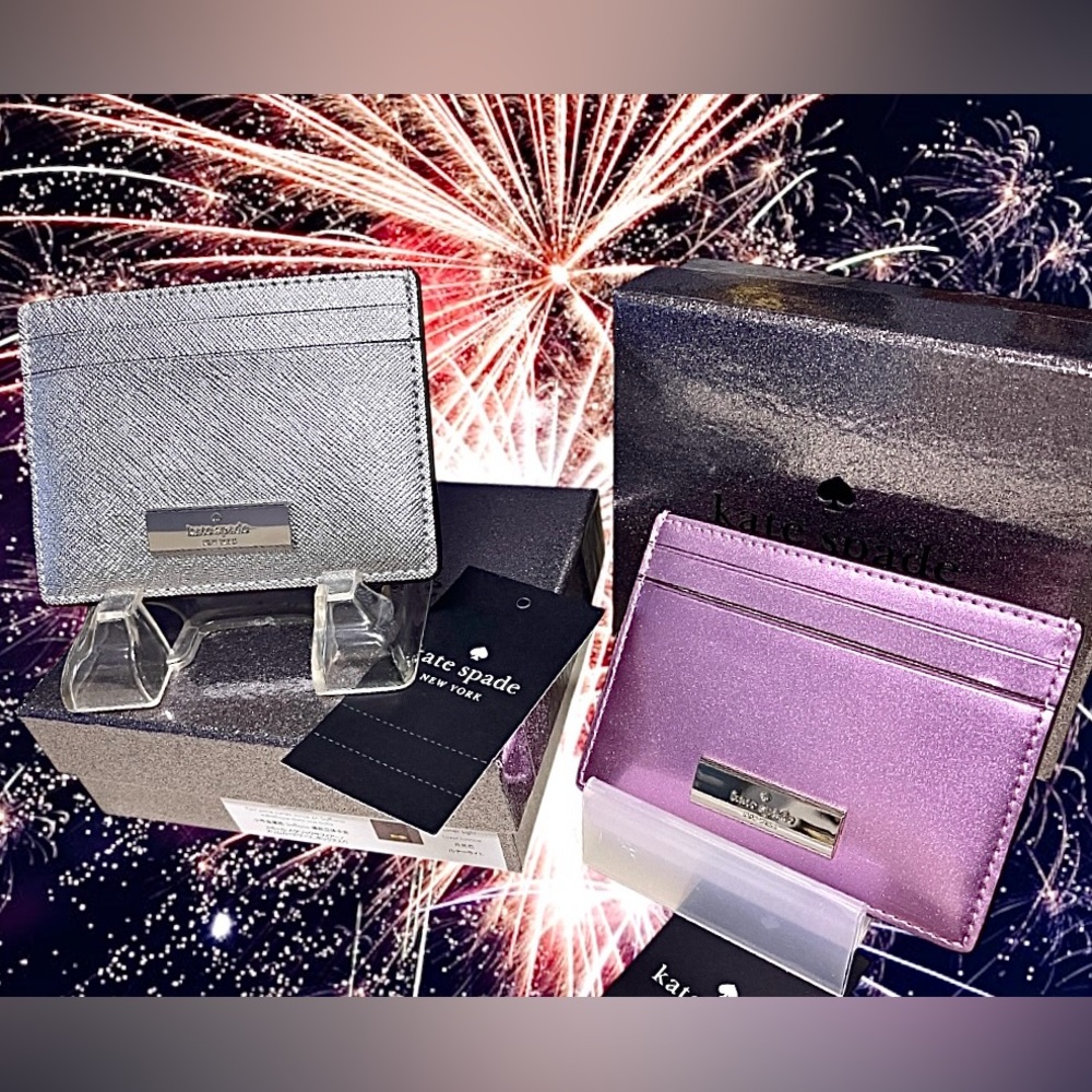 Kate Spade CHOOSE COLOR New/tags Gift Box Card Holder Metallic Silver or Pink